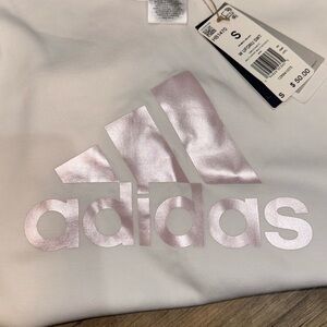 White adidas sweatshirt with pink letters. New with tags. Size S